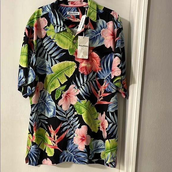 Tommy Bahama Hibiscus Grove 100% Silk Short Sleeve Camp Floral Black Pink - Picture 6 of 16